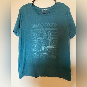 Maurices Teal Short Sleeve Graphic Tee - "Camp More Worry Less"
